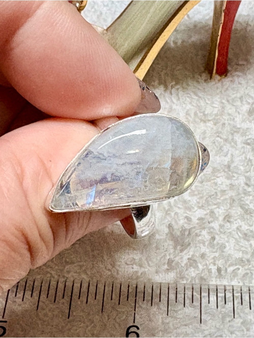 Sterling Silver Teardrop Moonstone Ring - Artisan made-925